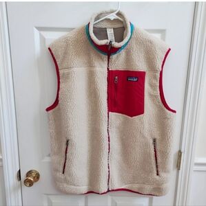 Patagonia Classic Retro-X Fleece Vest Men's XL Deep Pile Full Zip Natural Red